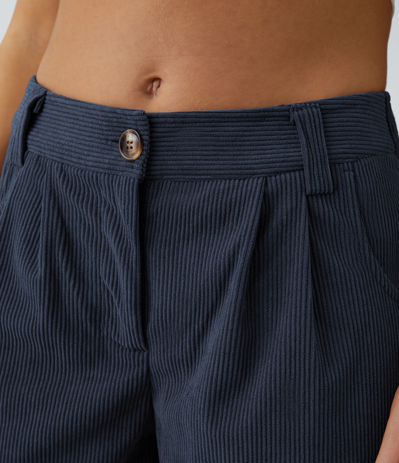 Lässige Cordhose mit mittelhohem Bund, Reißverschluss und Seitentaschen