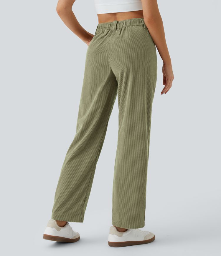 Mid Rise Button Zipper Side Pocket Corduroy Casual Pants