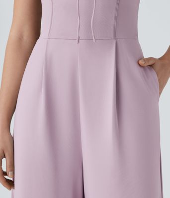 Combinaison col carré froncée avec cordon d'ajustement style paysanne poches latérales jambe large demoiselle d'honneur et invitée de mariage - Édition Easy Peasy