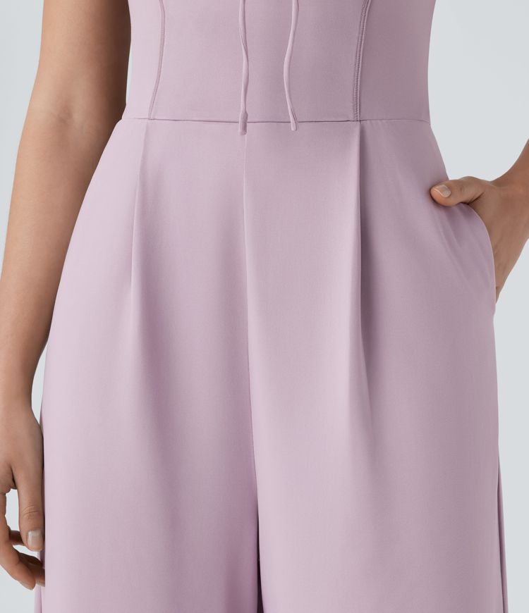 Combinaison col carré froncée avec cordon d'ajustement style paysanne poches latérales jambe large demoiselle d'honneur et invitée de mariage - Édition Easy Peasy