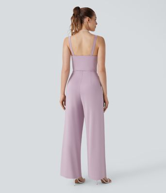 Combinaison col carré froncée avec cordon d'ajustement style paysanne poches latérales jambe large demoiselle d'honneur et invitée de mariage - Édition Easy Peasy