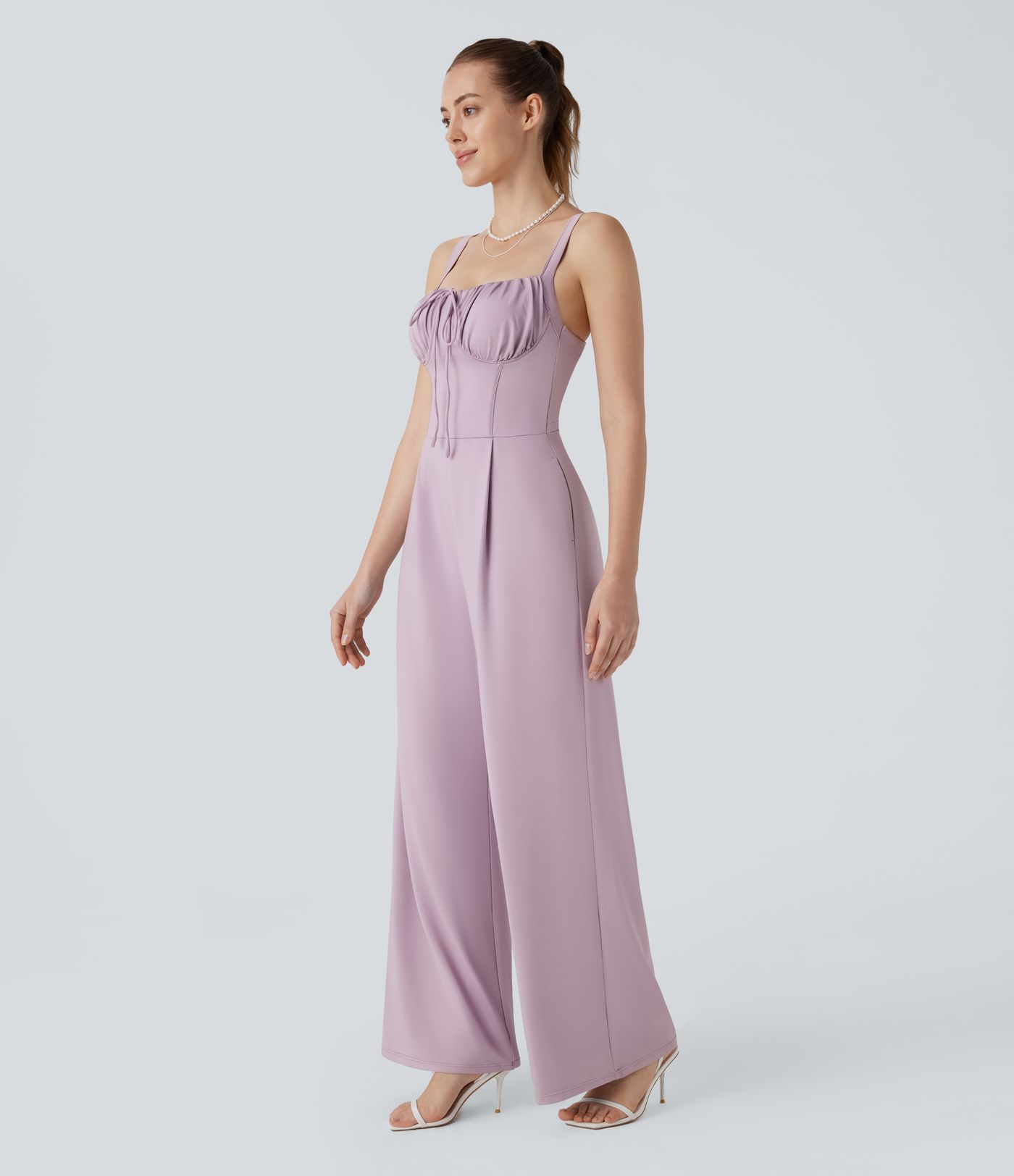 Combinaison col carré froncée avec cordon d'ajustement style paysanne poches latérales jambe large demoiselle d'honneur et invitée de mariage - Édition Easy Peasy