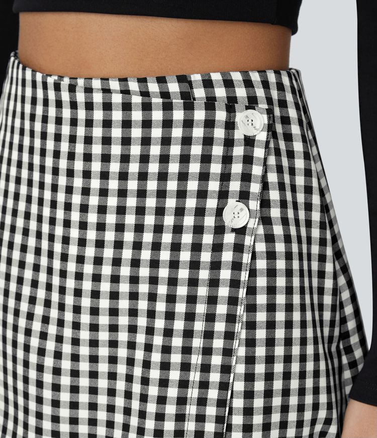 Minifalda informal con cintura alta y botones cruzados con cremallera invisible 2 en 1 giungán línea  A