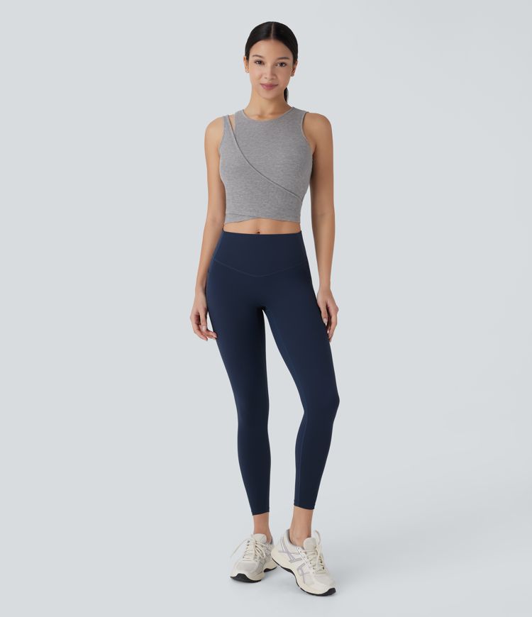 High Stretch Ribbed Knit Cropped Yoga Tank Top