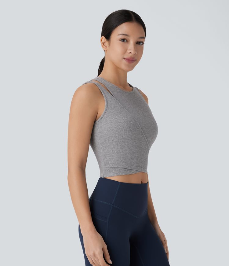 High Stretch Ribbed Knit Cropped Yoga Tank Top