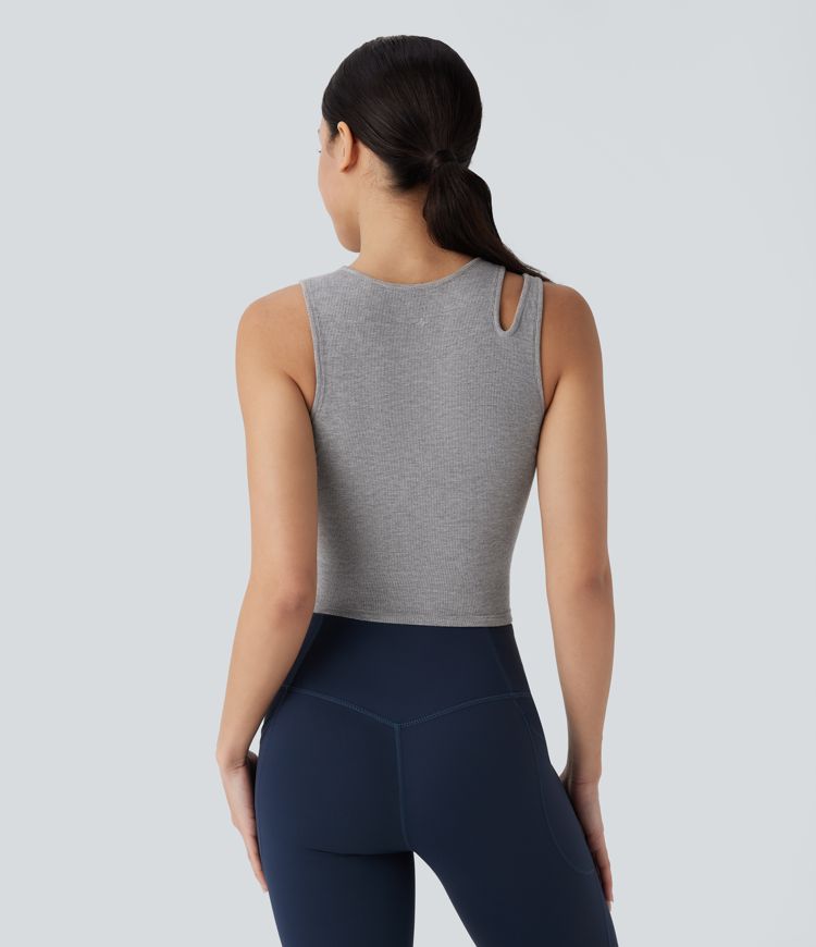 High Stretch Ribbed Knit Cropped Yoga Tank Top