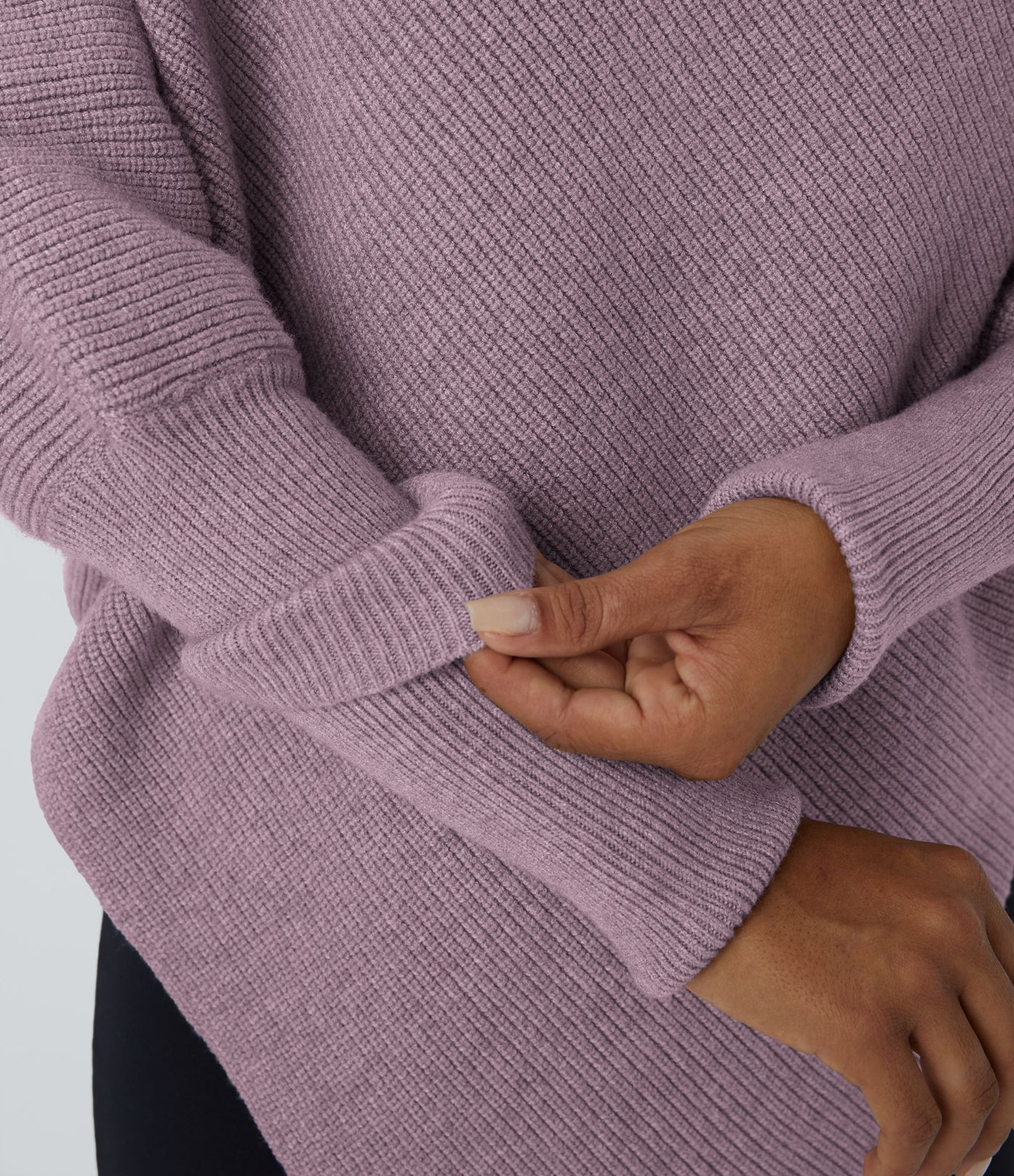 High Neck Long Sleeve Asymmetric Hem Work Sweater