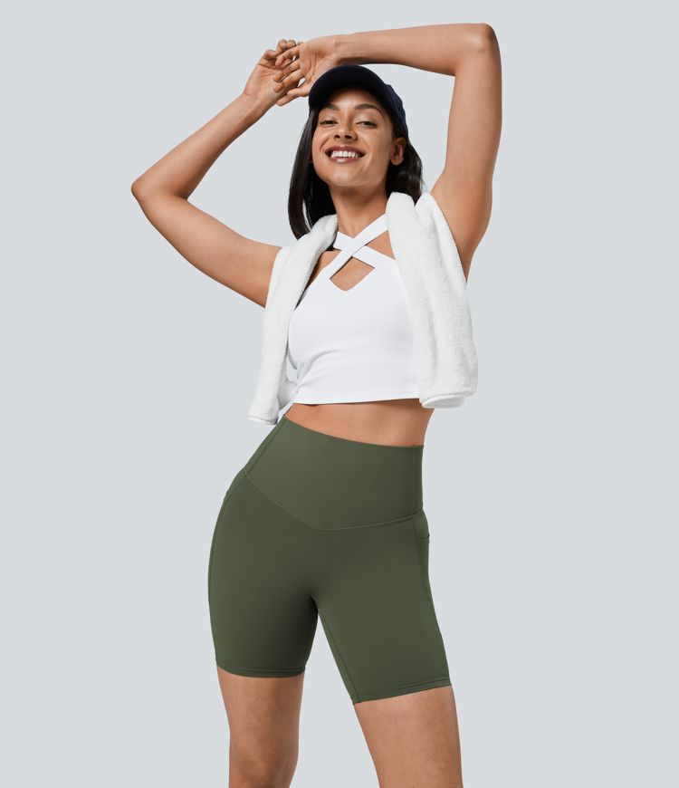 Halara UltraSculpt™ High Waisted Tummy Control Pocket Shaping Training Biker Shorts 7''