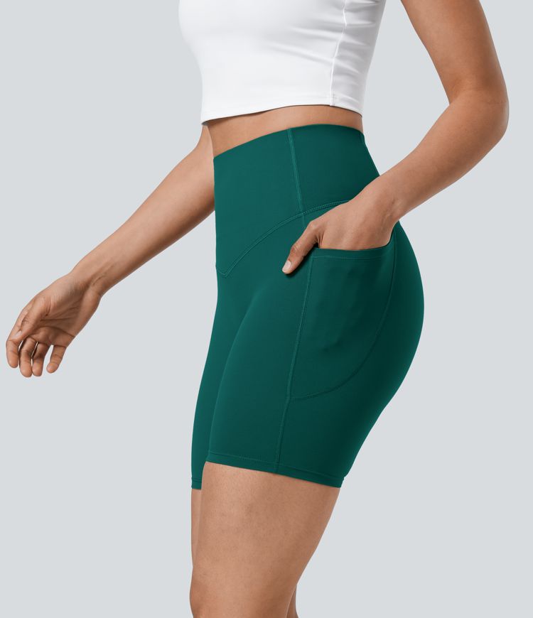 Halara UltraSculpt™ SoCinched High Waisted Tummy Control Side Pocket Shaping Training Biker Shorts 7''
