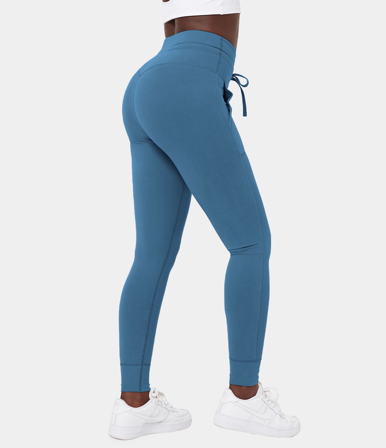 7/8 Cotton Joggers with High Waist and Drawstring