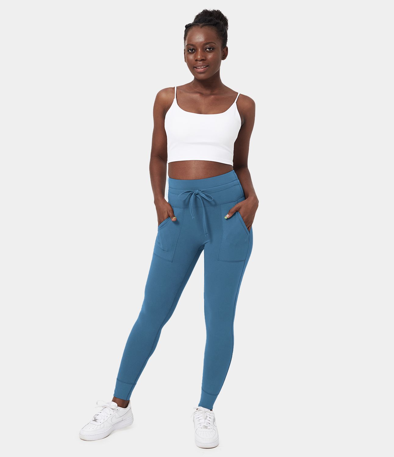 7/8 Cotton Joggers with High Waist and Drawstring