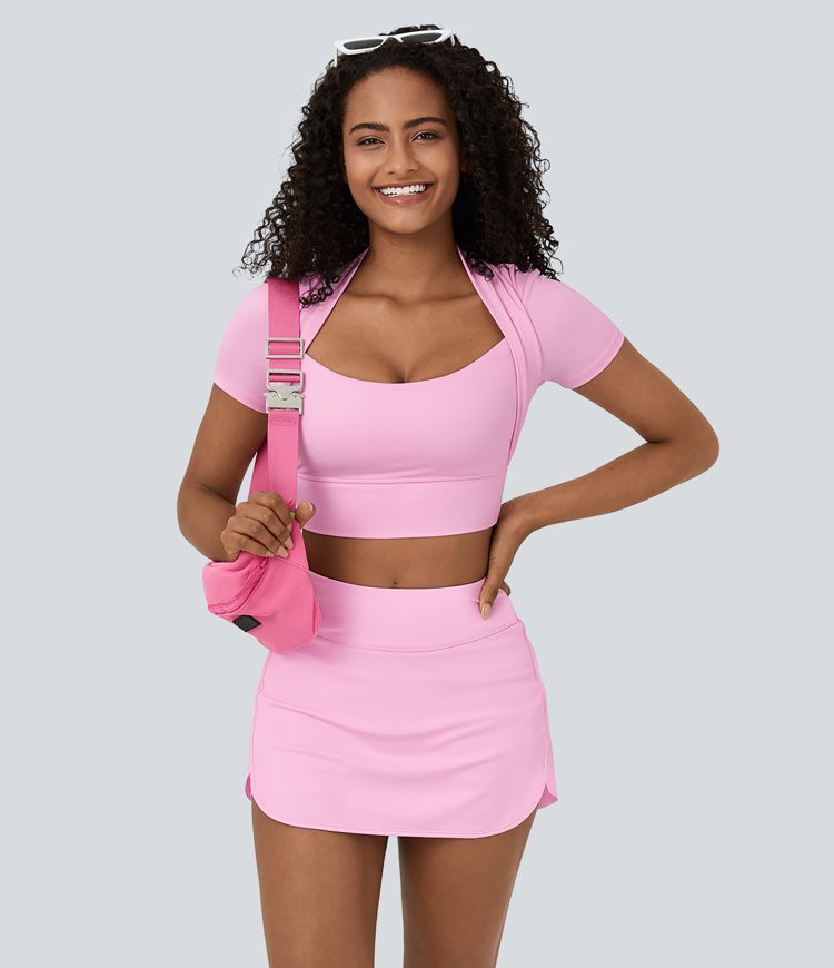 Minifalda tenis Softlyzero™ Airy fresco tacto bolsillo lateral 2 en 1 ribete contrastante tiro alto