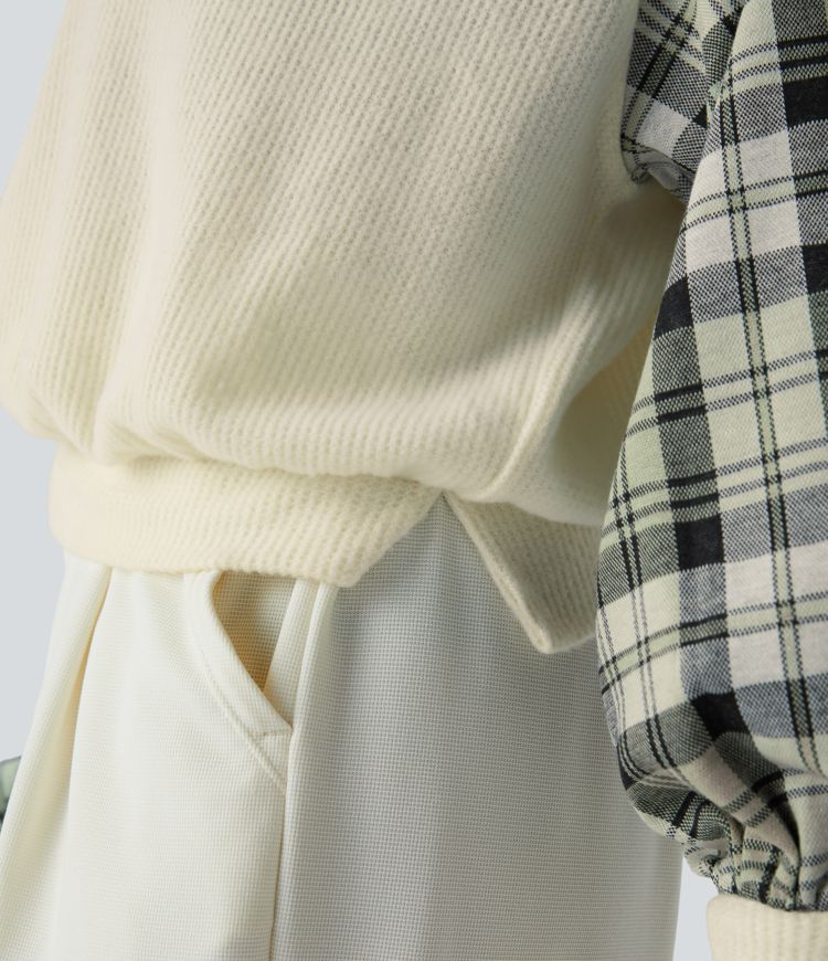 Sweat à capuche col V en maille gauffrée bicolore