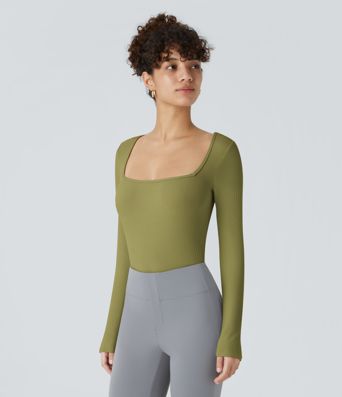 Ribstrikket bodysuit med firkantet udskæring, lange ærmer og smal pasform til arbejde