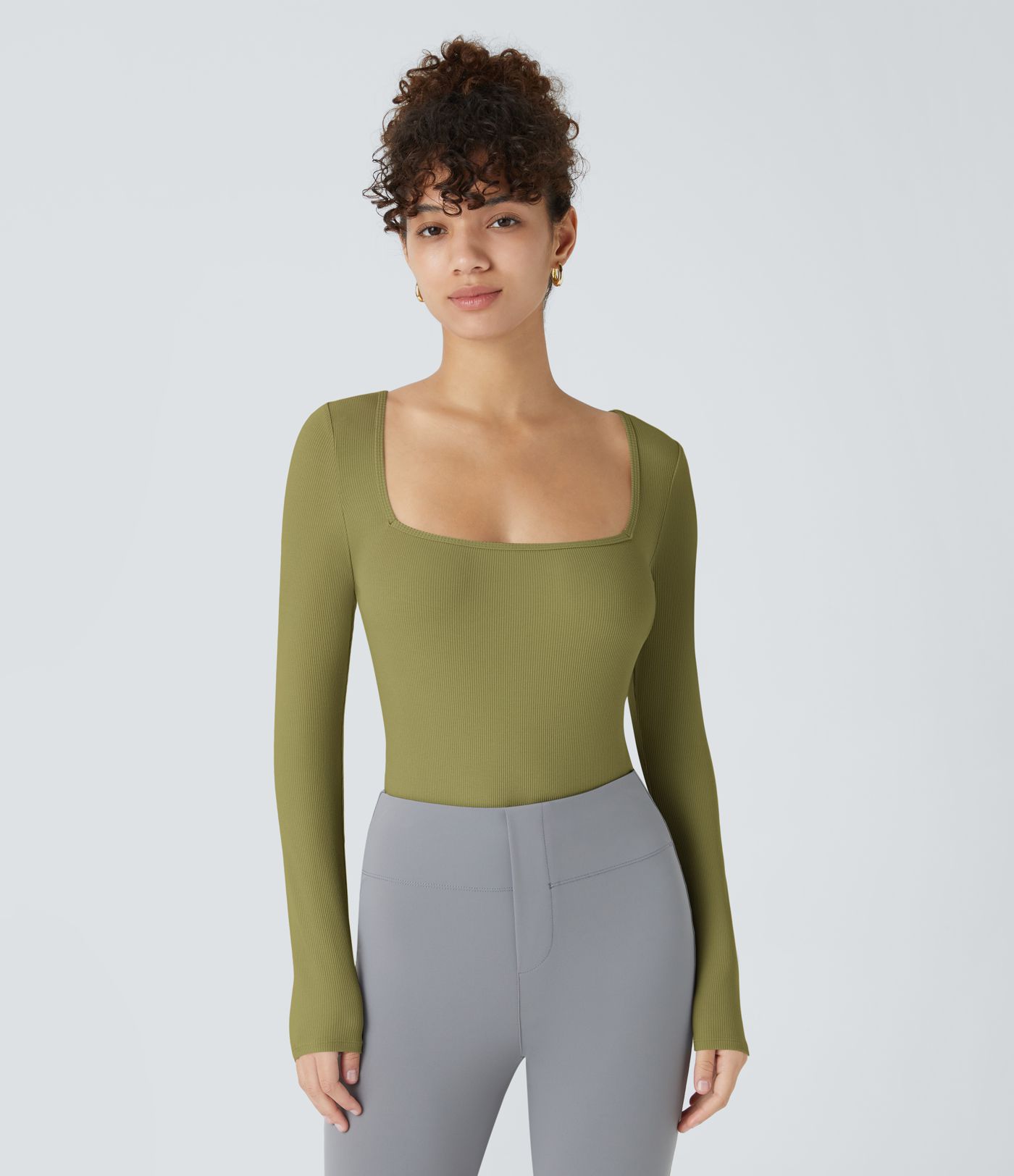 Ribstrikket bodysuit med firkantet udskæring, lange ærmer og smal pasform til arbejde