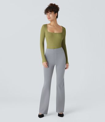 Ribstrikket bodysuit med firkantet udskæring, lange ærmer og smal pasform til arbejde