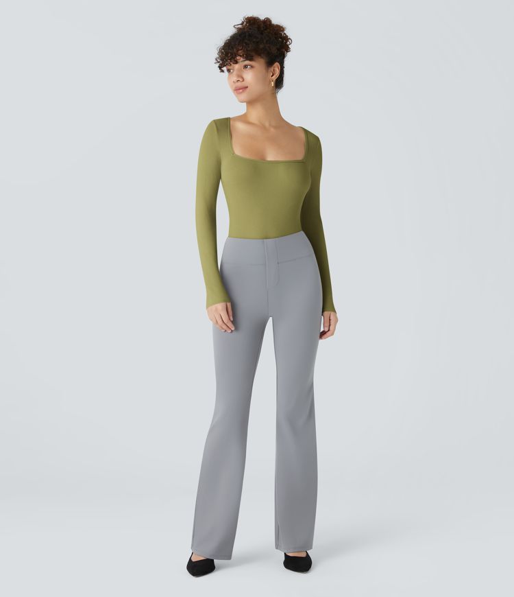 Ribstrikket bodysuit med firkantet udskæring, lange ærmer og smal pasform til arbejde