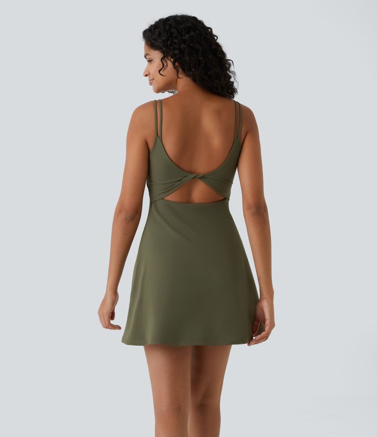 SoftlyZero™ Plush Double Straps 2-Piece Pocket Slip Dance Active Dress A-C Cups