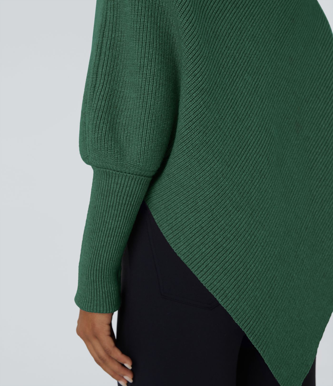 High Neck Long Sleeve Asymmetric Hem Women Work Knit Sweater