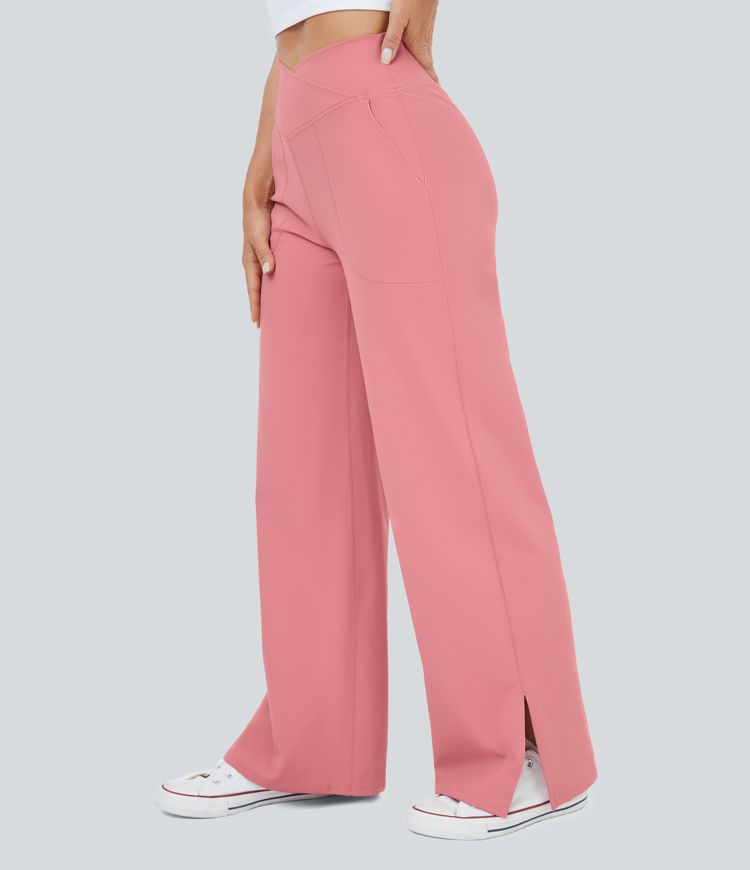 Pantalón recto y ancho Smile con cintura en V con bolsillos y abertura en el bajo