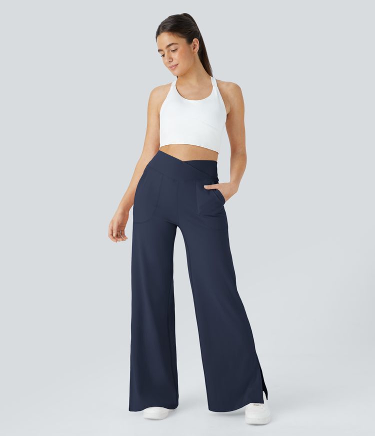 Pantalón recto y ancho Smile con cintura en V con bolsillos y abertura en el bajo