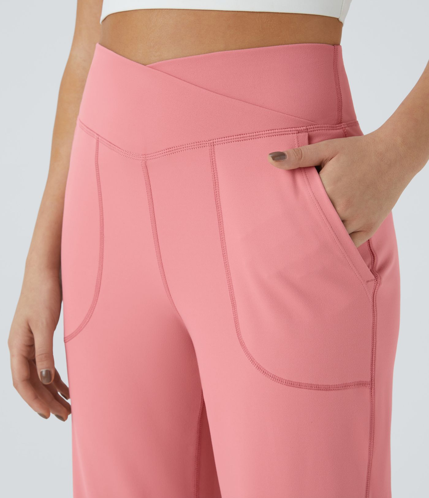 Cross Over Pocket Split Hem Wide Leg Yoga Pants - Smile