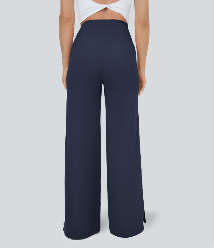 Pantalón recto y ancho Smile con cintura en V con bolsillos y abertura en el bajo