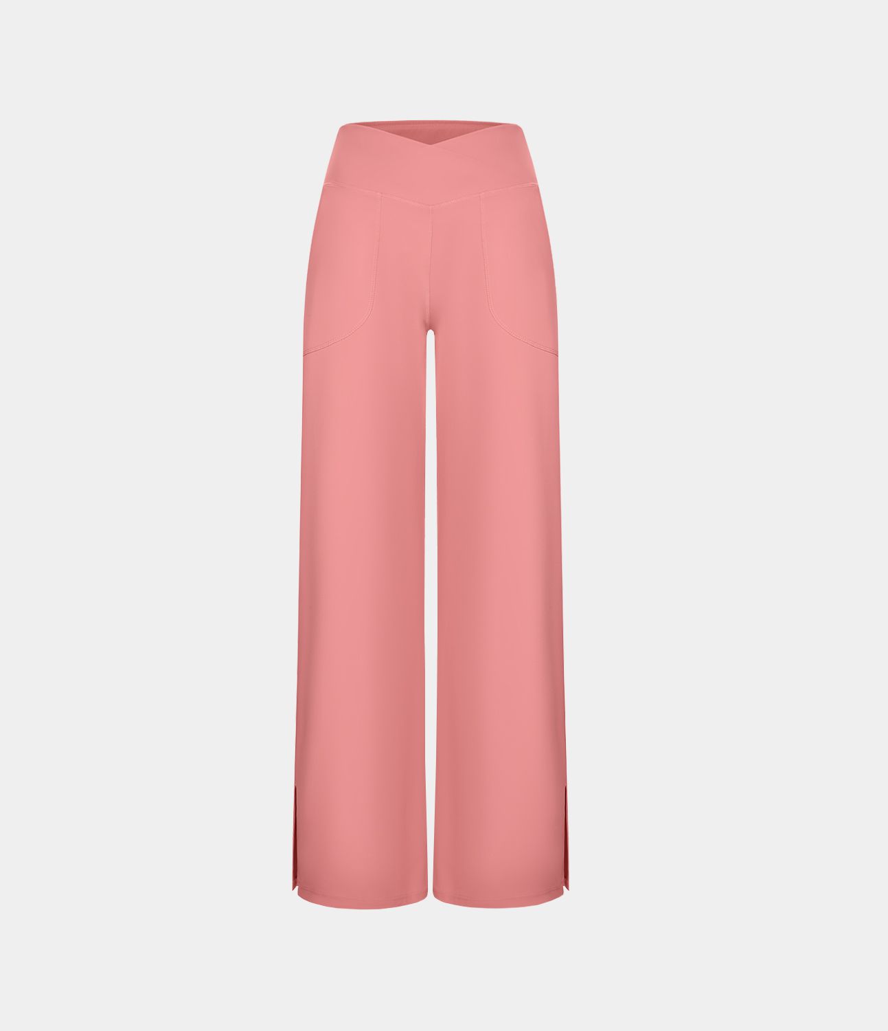 Cross Over Pocket Split Hem Wide Leg Yoga Pants - Smile