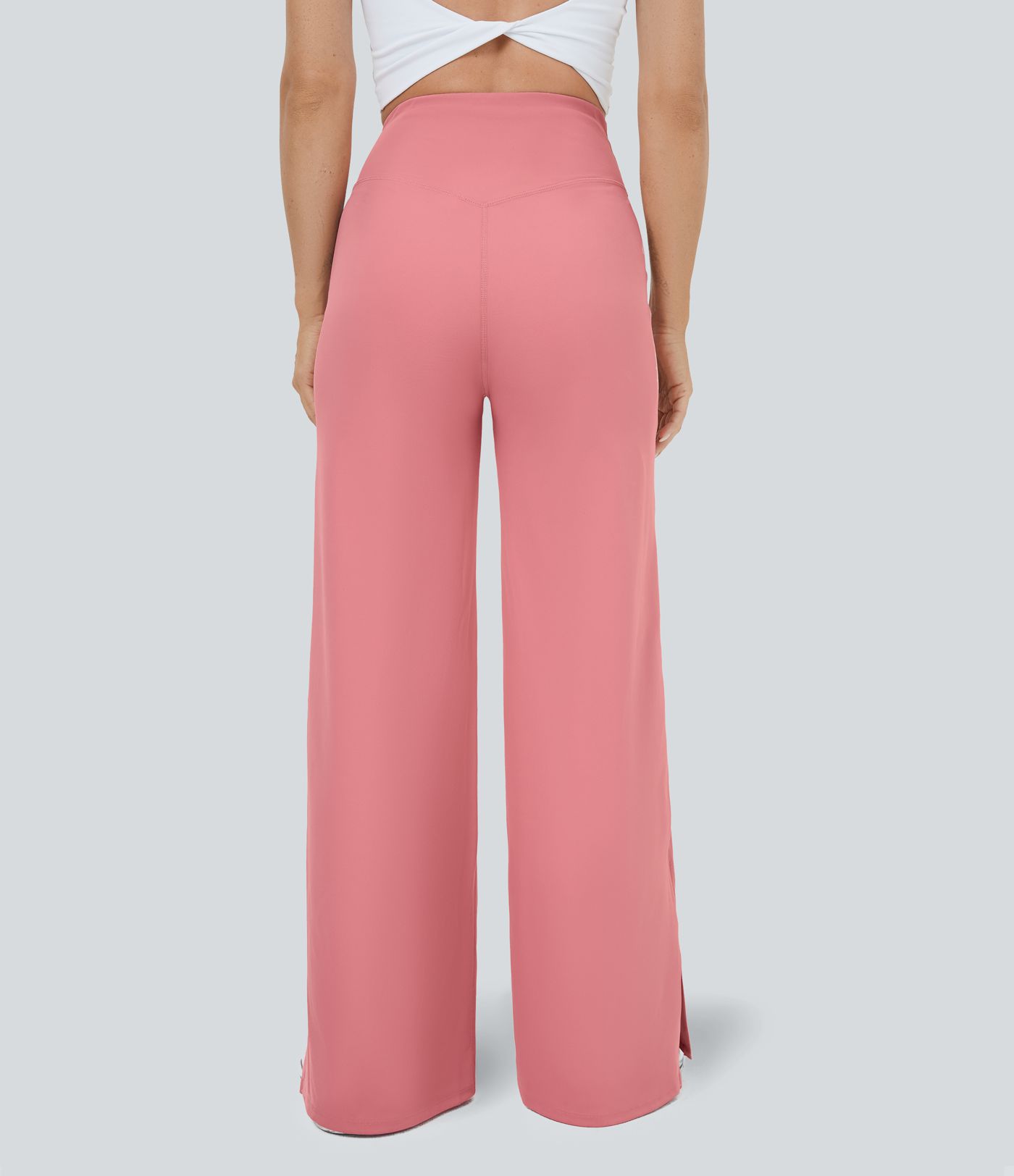 Cross Over Pocket Split Hem Wide Leg Yoga Pants - Smile