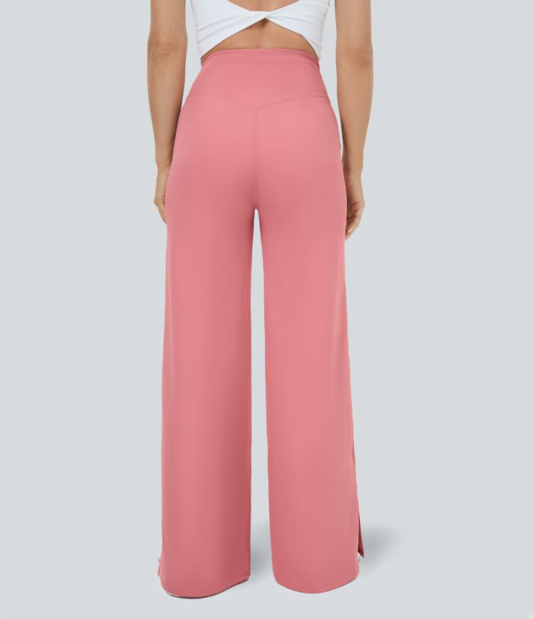 Pantalón recto y ancho Smile con cintura en V con bolsillos y abertura en el bajo