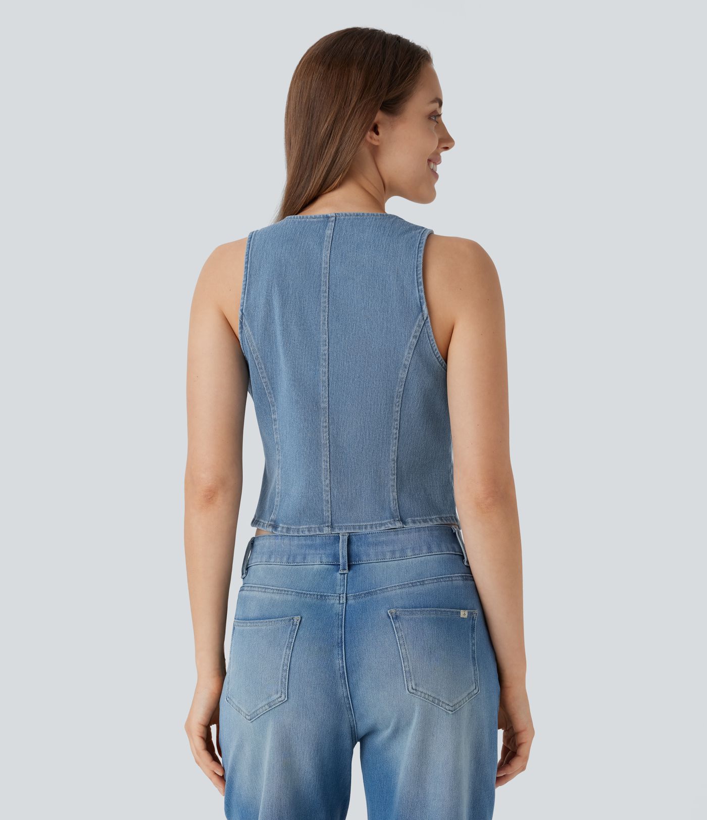 Chaleco Halara Flex™ Denim mezclilla elástico lavado botón cuello V