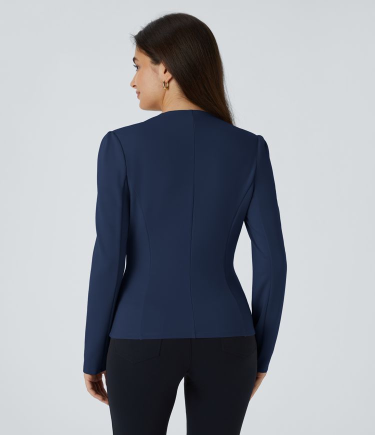 Veste de travail ajustée col rond à manches longues avec boutons décoratifs SculptKnit