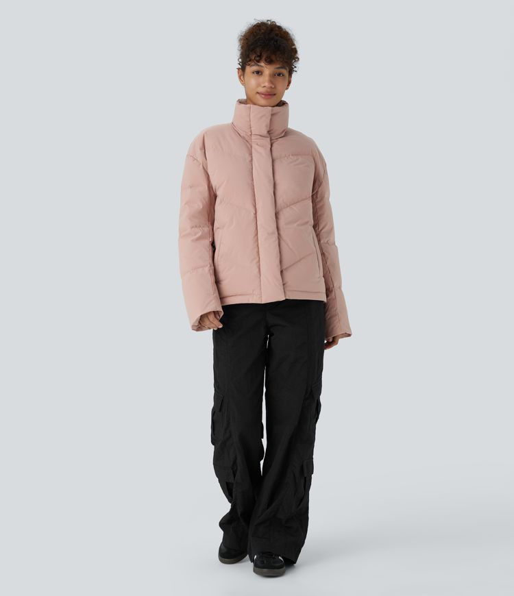 Women's Water Repellent Funnel Neck Pocket Snap Zipper