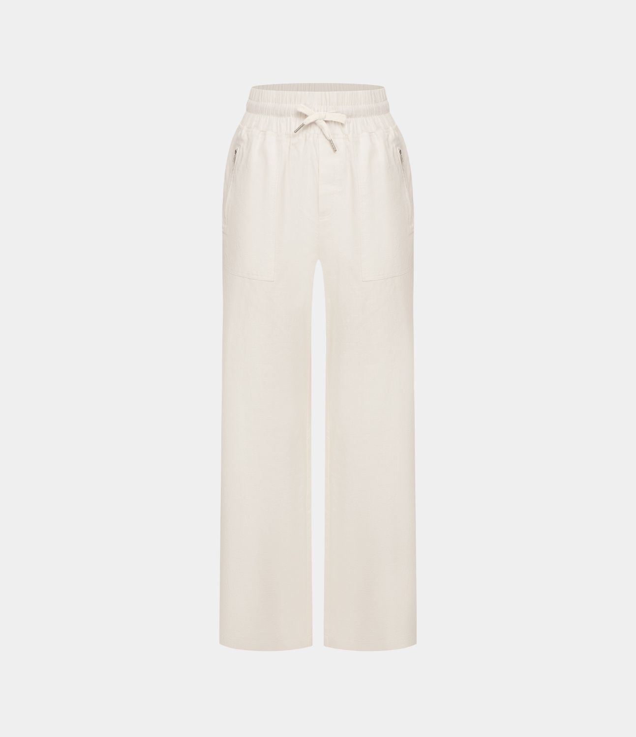High Waisted Drawstring Side Zip Pocket Wide Leg Casual Linen-Feel Pants