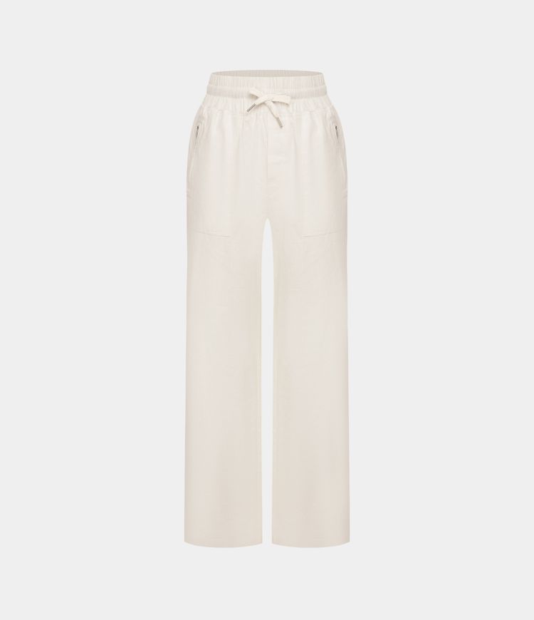 Pantalón tiro alto cordón bolsillo cremallera lateral pierna ancha