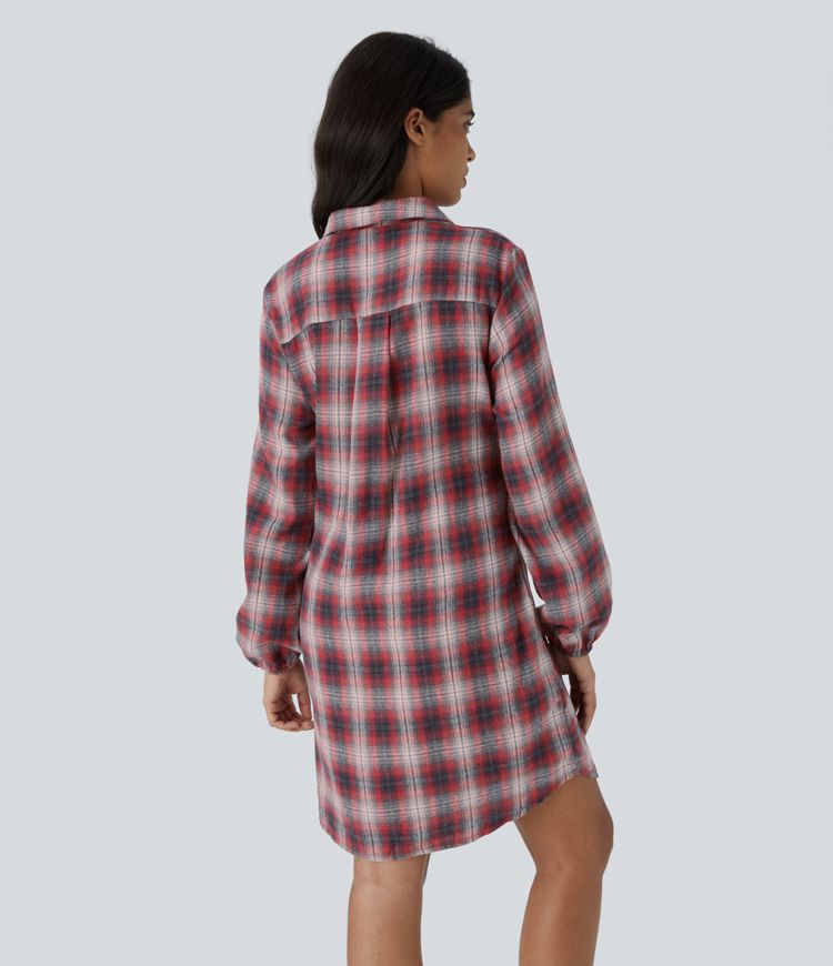 Vestido corto casual a cuadros con botones y lazo frontal