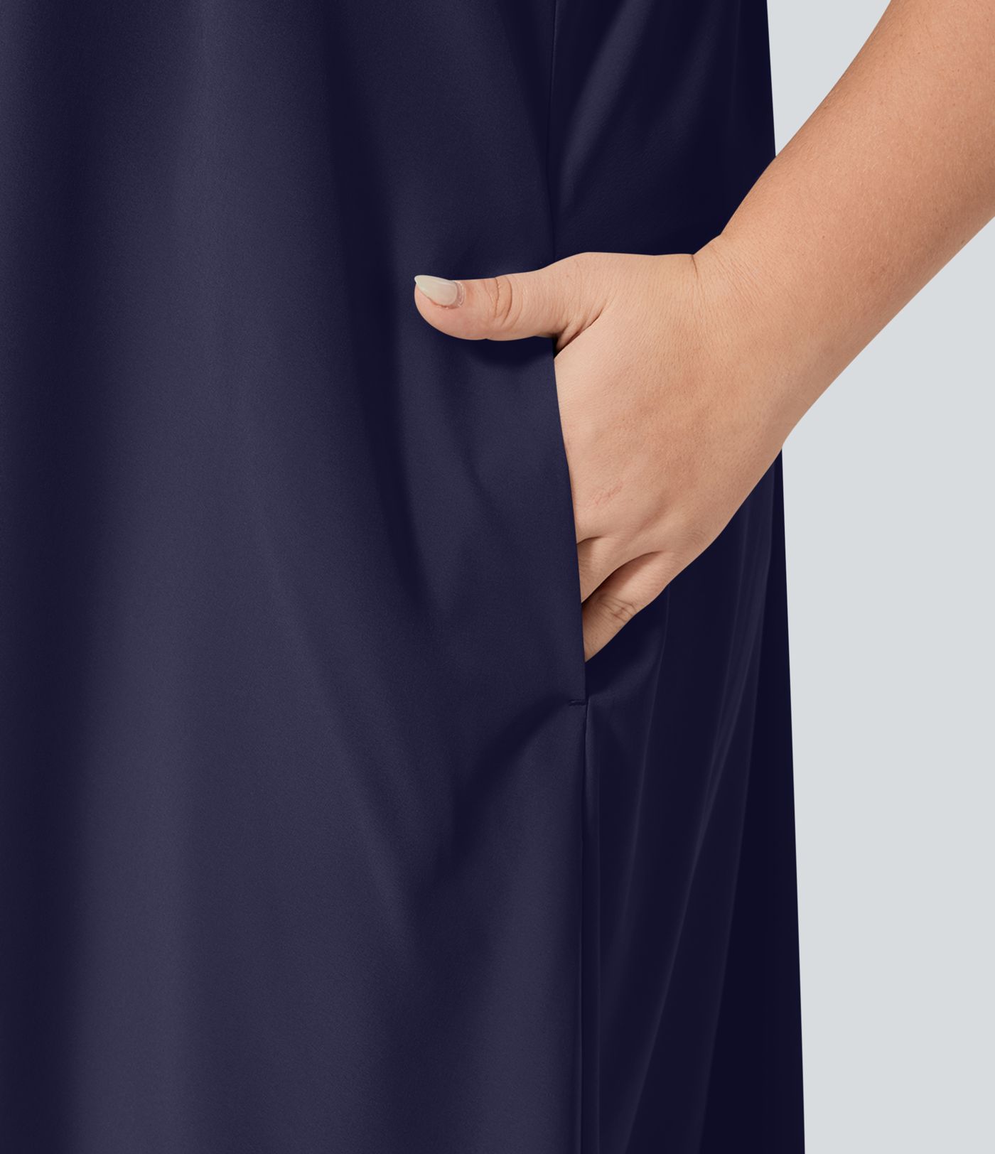 Vestido Breezeful™ sin espalda cruzada bolsillo lateral alto bajo fluido media pierna secado rápido talla grande