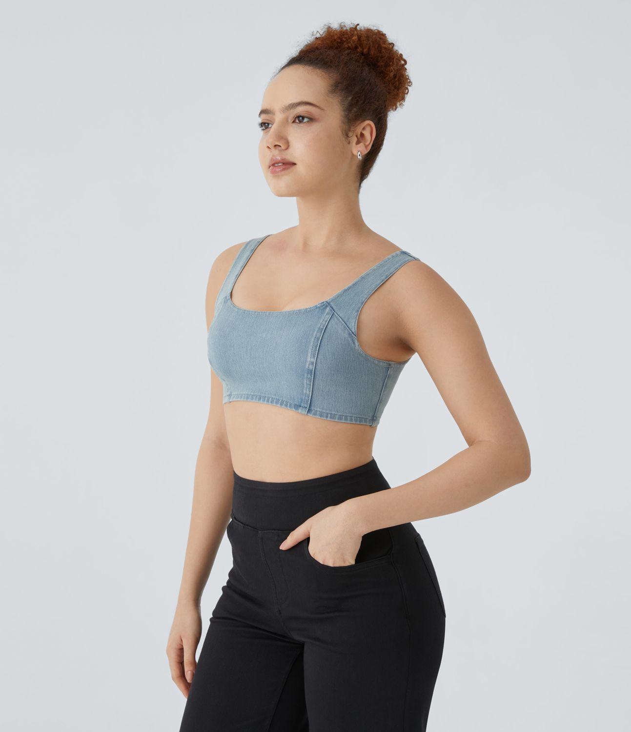 Halara Flex™ U-Neck Backless Stretch Knit Denim Cropped Casual Tank Top