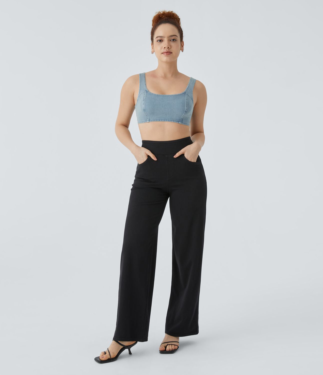 Halara Flex™ U-Neck Backless Stretch Knit Denim Cropped Casual Tank Top