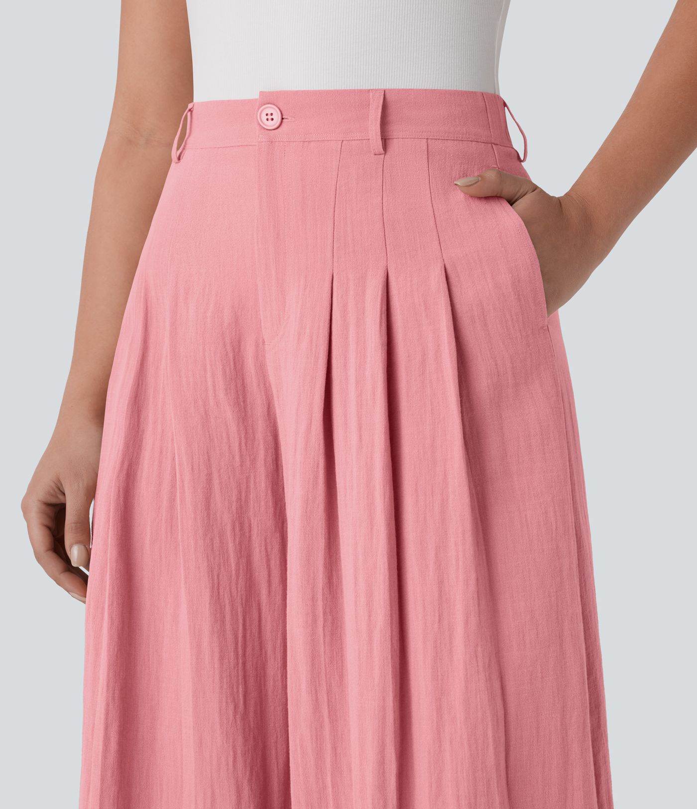 Halara Flex™ High Waisted Zipper Pocket Wide Leg Flowy Work Linen-Feel Trousers