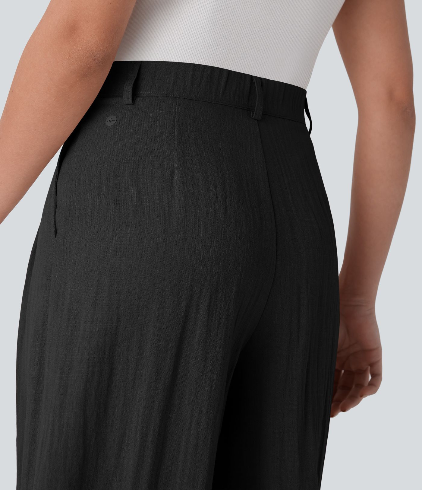 Halara Flex™ High Waisted Zipper Pocket Wide Leg Flowy Work Linen-Feel Pants