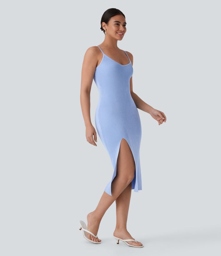 Vestido suéter ajustado abertura sin espalda resort