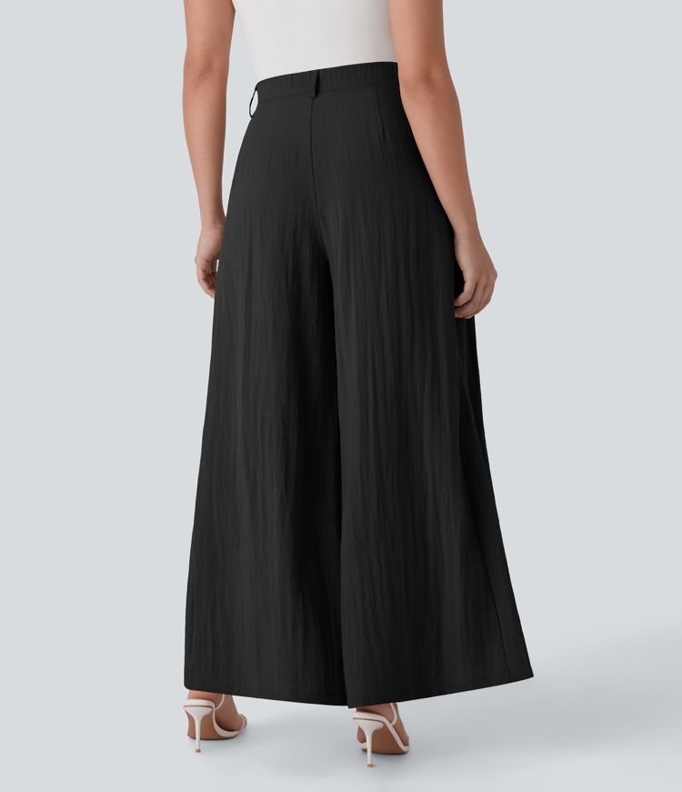 Halara Flex™ High Waisted Zipper Pocket Wide Leg Flowy Work Linen-Feel Pants