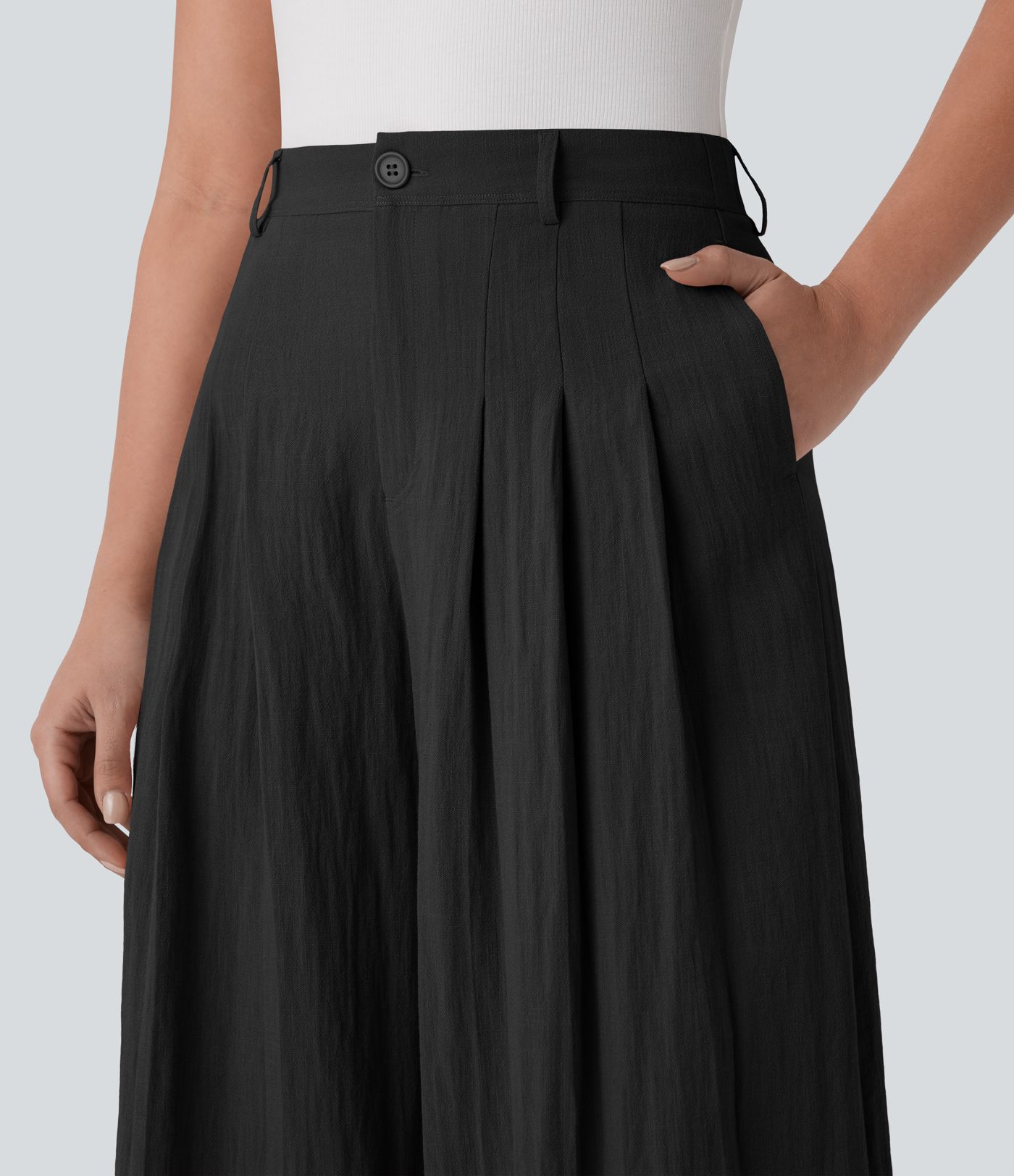 Halara Flex™ High Waisted Zipper Pocket Wide Leg Flowy Work Linen-Feel Pants