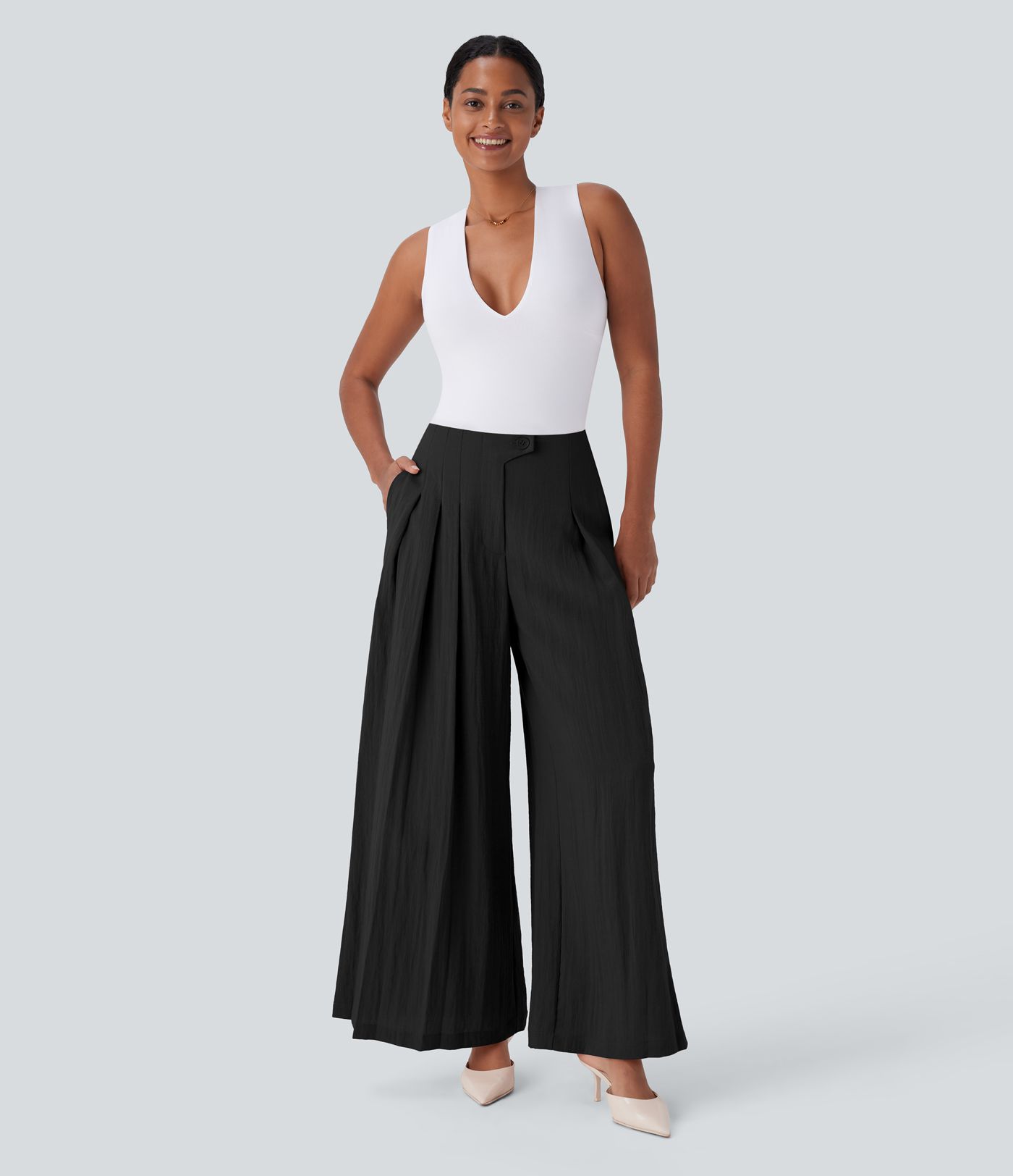 Halara Flex™ High Waisted Linen-Feel Work Wide Leg Pants with Pockets