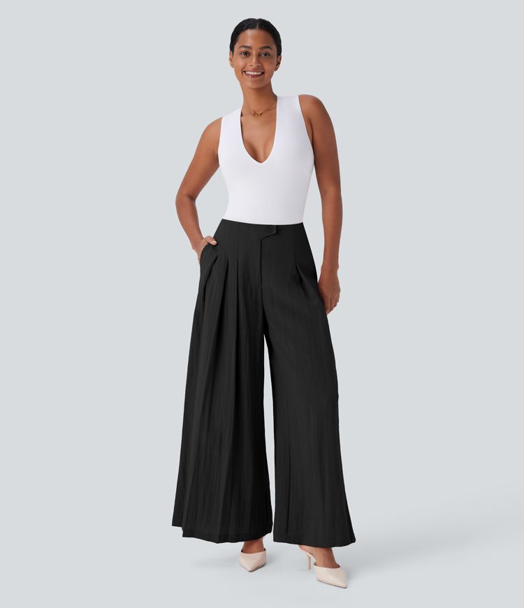 Halara Flex™ High Waisted Linen-Feel Work Wide Leg Pants with Pockets