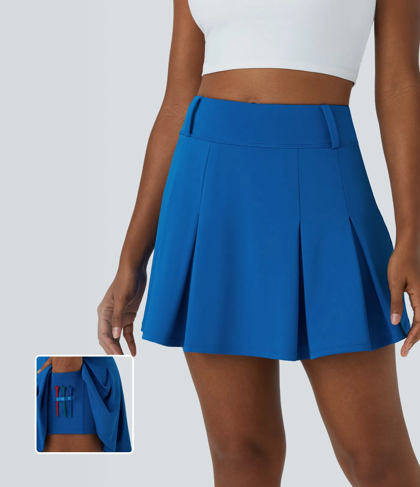 High Waisted 2-in-1 Pocket A Line Pleated Golf Skirt-Golf Tee Pocket