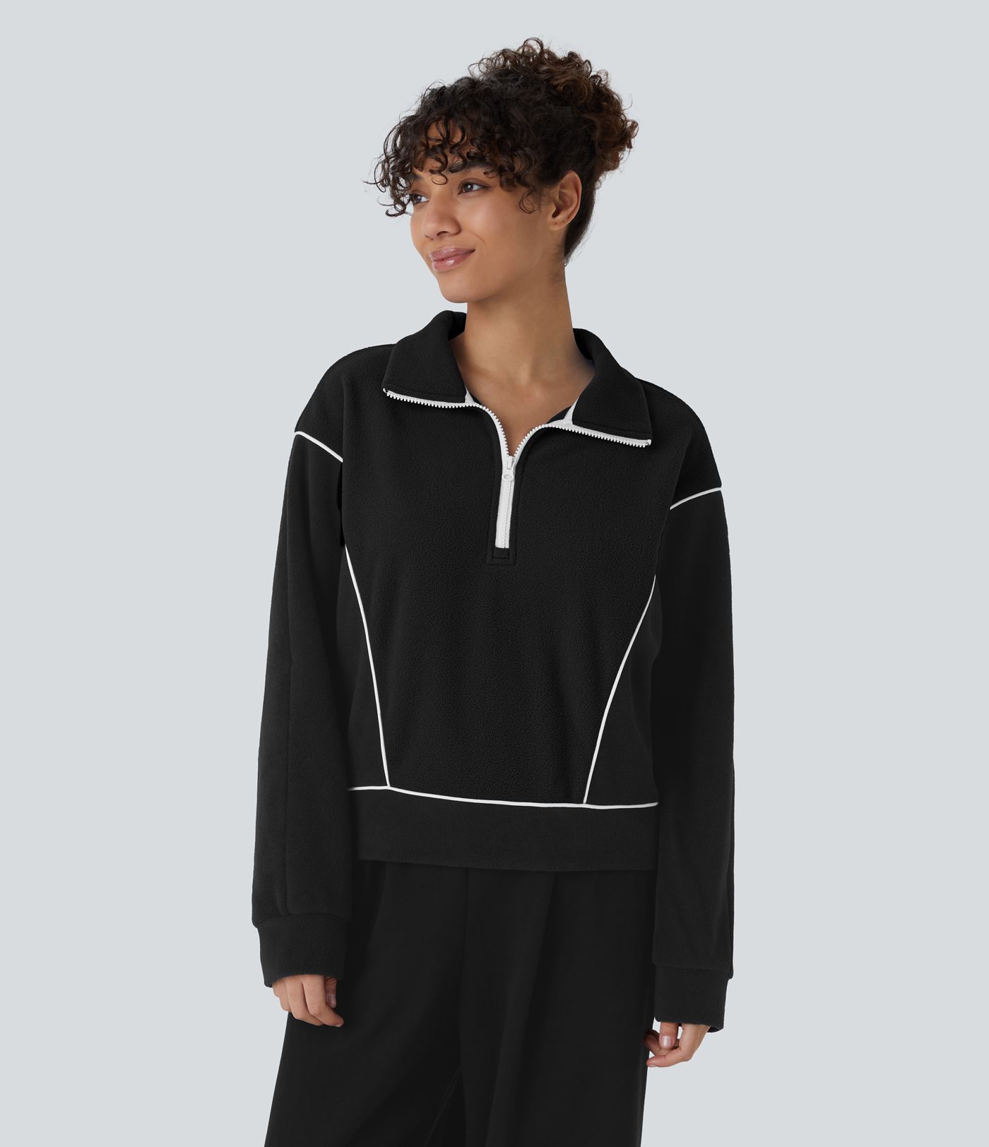 Sudadera polar cuello alto media cremallera manga larga bloque color