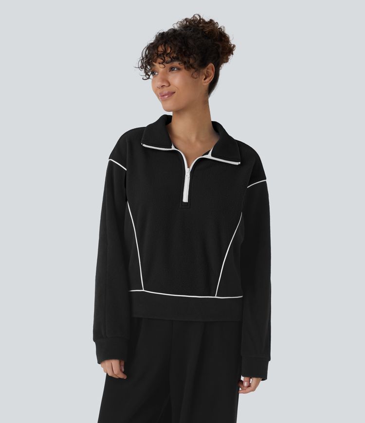 Sudadera polar cuello alto media cremallera manga larga bloque color