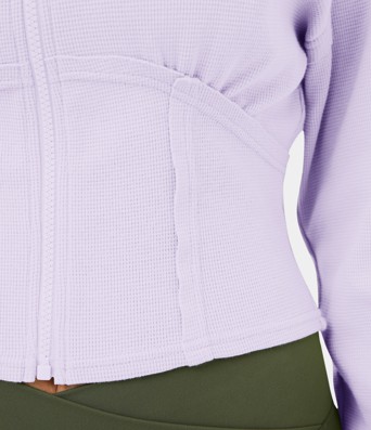 Sudadera con capucha informal de tejido waffle, con cremallera y corsé